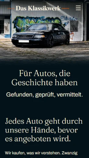 dasklassikwerk.de auf dem Handy: erster Bildschirm